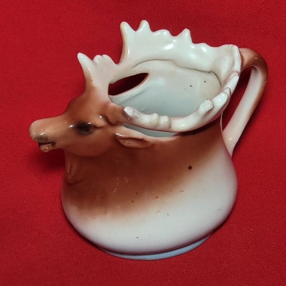 VTG Elk Moose Antlers Ceramic Porcelain Handled Pitcher Creamer Planter Decor - Picture 1 of 13
